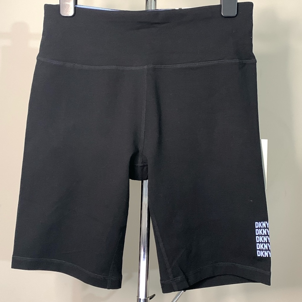 DKNY Women's Mini Repeat Logo High Waist Bike Shorts Black Size: M